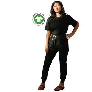 Pantalones de Jogger de algodón orgánico para mujer-Negro, Jersey de 5,4 oz, transpirable con cintura elástica y puños de pierna acanalados - Product Image 4