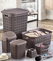 Ensemble de 6 bacs de rangement multifonctionnels pour salle de bain et buanderie Afossa Modern PP avec couvercles, poubelle, boîte à détergent, anti-poussière, durable