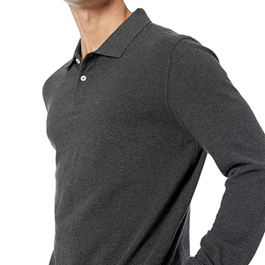 Polos de algodón de manga larga transpirables con ribete de costilla de punto plano para hombre, camiseta Polo de solapa de manga larga con costuras multicolores de verano - Product Image 3