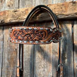 Headstall de cheval en cuir de vachette fleur usinée à la main bride occidentale Premium Tack par les exportateurs indiens - Product Image 2