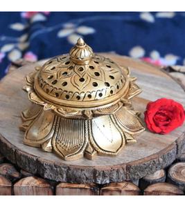 Quemador de incienso de latón de gama alta y diseño de estilo antiguo y quemador de incienso de latón con diseño de forma redonda con acabado pulido dorado - Product Image 6