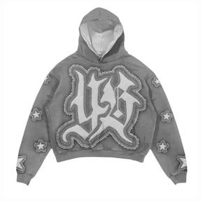 Ensemble sweat-shirt et pantalon de survêtement vintage en molleton uni à demi-zip, style streetwear d'hiver, avec patchs déchirés, délavé au soleil, délavé à l'acide, entièrement orné de strass - Product Image 2