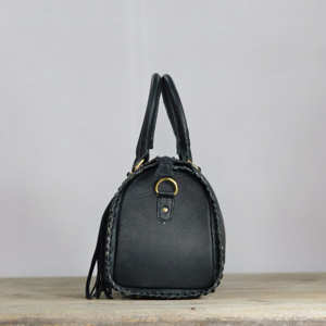 New Designer Fringe Bag Gypsy Boho Cowhide Leather Black <b>Colour</b> Handmade Western Stylish Checkered Pattern Bags And Wallet <b>Set</b> - Product Image 4