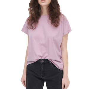 Camiseta de gran tamaño de alta calidad 100% algodón para mujer, camiseta con logotipo de impresión personalizado de talla grande, estilo informal de ocio, botón en blanco Simple - Product Image 1