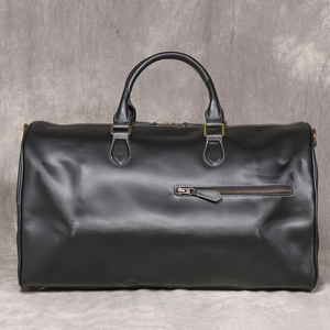 Bolsa de Viaje de Cuero, Estilo Weekender, con Cierre de Cremallera, Cuero Genuino, Ligera, Plegable, Gran Capacidad, Portátil, Duradera, Negra - Product Image 5