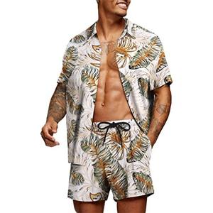 11 couleurs costume hawaïen pour hommes décontracté chemise à manches courtes et short de plage ensemble vacances d'été grande taille S-5XL écologique - Product Image 4