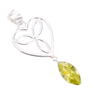 Pendentif en argent sterling massif 925 Quartz citron naturel pierres précieuses plaqué or bijoux de créateur avec sertissage de lunette en diamant - Product Image 1