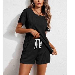 Conjuntos de ropa informal holgada con estampado de señora de verano de alta calidad para mujer, Camiseta corta cruzada para mujer, conjunto de pantalón corto de proveedor de BD - Product Image 5