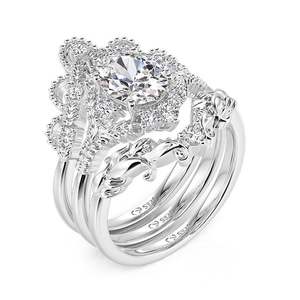 Jeulia Vintage Oval Cut Bridal <b>Ring</b> <b>Set</b> Sterling <b>Silver</b> with Gold Plated Inlay - Product Image 2