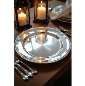 Plato Base de Acero Inoxidable Plateado Cepillado de Lujo al por Mayor, Plato Decorativo Redondo de 13 Pulgadas para Bodas, Eventos y Cenas - Product Image 6