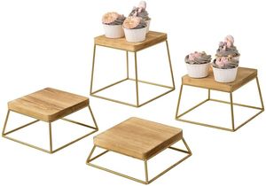 Wooden <b>Cake</b> <b>Stands</b> Golden Tone Metal Nesting Buffet Table Food or Retail Display Risers, <b>Set</b> of 4 - Golden <b>Cake</b> <b>Stand</b> - Product Image 4