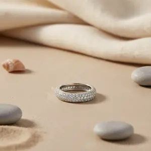 14K 925 银方晶锆石永恒结婚戒指女式祖母绿切割几何图案浪漫风格镀铑承诺戒指 - Product Image 1