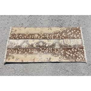 พรมขนสัตว์ตุรกีมี1.5x3.1ft สีน้ำตาลเบจคลาสสิกดีไซน์แบบเย็บปะติดปะต่อกันสำหรับทางเข้าห้องนั่งเล่นห้องนอน - Product Image 3