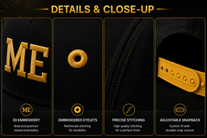 Casquette Snapback Unisexe Premium Y2K Noir et Or avec Broderie 3D, Visière Plate, 6 Panneaux, en Toile Respirante et Imperméable, Style Streetwear Décontracté, Lettre - Product Image 3