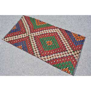 Alfombra de área de lana turca Vintage 2,5X4,8 pies Diseño de retazos rojo beige-Pasillo rectangular grande de estilo tradicional 9x12-Latex - Product Image 4