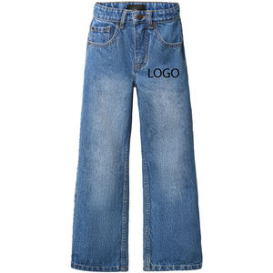 Pantalones vaqueros para niños con diseño moderno y cómodo, ajuste a la cintura, bolsillos laterales funcionales, estampado personalizado y presillas para cinturón, estilo casual. - Product Image 1