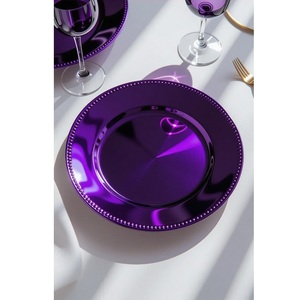 Assiette de présentation décorative violette pour événements, location, taille standard, faite à la main, luxe, en métal, vente en gros, sous-assiette métallique - Product Image 1