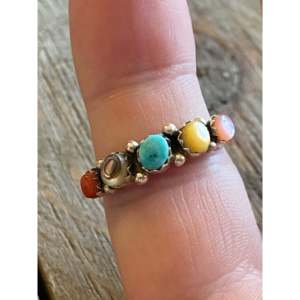 Zuni Handmade Sterling <b>Silver</b> <b>Ring</b> Dainty Multi-Bezel <b>Set</b> Stone Gemstone Size 7 Everyday Wear Jewelry - Product Image 2