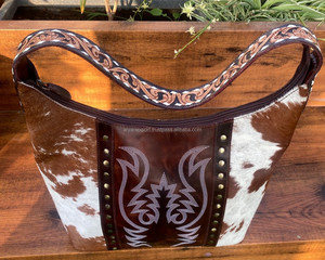 Nuevo Popular Boot Stitch Hand Tooled cuero de vaca Hobo bolso para mujer moda cuero genuino oculto llevar bolso de hombro - Product Image 2