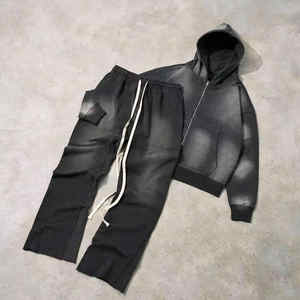 Nuevo Conjunto de Sudadera con Capucha y Pantalones Jogger Acampanados de Forro Polar Ligero, 100% Algodón, Lavado Ácido, de Alta Calidad, Personalizado para Hombre, Invierno - Product Image 2
