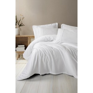 Juego de Funda Nórdica Doble de Satén Sedoso Blanco de Algodón, Tamaño King/Twin, con Patrón Sólido Tejido para Edredón de Cama, Ideal para el Hogar y Bodas - Individual - Product Image 1