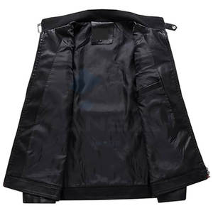 Veste en cuir pour motard homme avec col montant, design bicolore, fermeture éclair intégrale, manteau décontracté d'automne, noir et blanc - Product Image 3