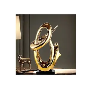 Marvelous Design Product Metal Double Round Sculpture Stand With Gold Finished Home Office Table Renovate Wedding Gift Wall Art