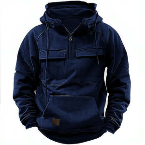 <b>Men's</b> Tactical <b>Quarter</b> <b>Zip</b> Pullover Hoodie s Fashionable Outdoor Workout Gym Sweatshirt with Cargo Pockets and Hooded Collar - Product Image 2