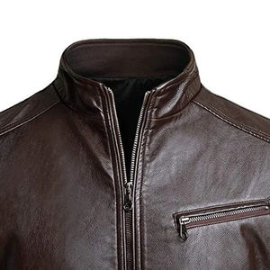 Chaqueta de cuero de alta calidad 100% para hombre, Estilo Vintage personalizado con el mejor material, ajuste holgado y cierre de cremallera con logotipo frontal - Product Image 6