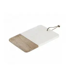 Tabla de cortar de mármol de madera de acacia Tabla de corte de cocina de mármol Tabla de forma rectangular con mango de cuero pulido para gran oferta - Product Image 1