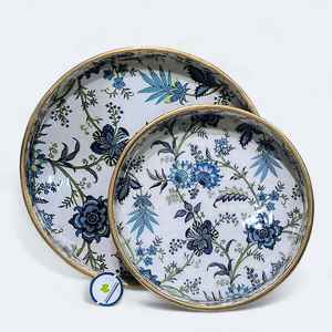 Lot de 2 plateaux ronds décoratifs floraux en bois mdf plateaux de service imprimés artisanaux pour la décoration de la maison et de l'événement - Product Image 1