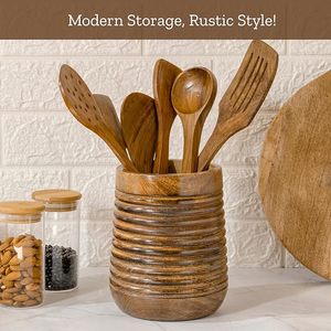 Porta Cucharas Ajustable de Tres Niveles de Madera Natural Hecha a Mano, Diseño Clásico, Elaboración Artesanal Detallada para un Acabado de Madera Auténtico - Product Image 1
