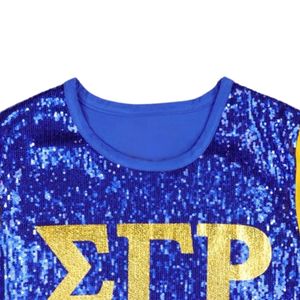 Sigma Gamma Rho SGRho <b>Sequin</b> Tee Royal Blue <b>Gold</b> Sleeves Sparkle Greek Letters Embroidered Sorority Apparel T Shirt - Product Image 6