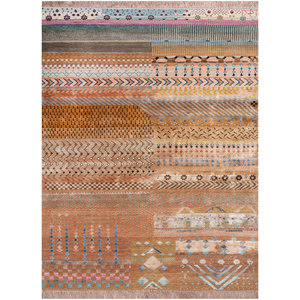 Alfombra de Lana y Seda de Bambú Tejida a Mano con Patrón Geométrico de Gran Área en Rojo y Naranja Freedom Manchaha para Sala de Estar de Adolescentes - Les-8356 - Product Image 1