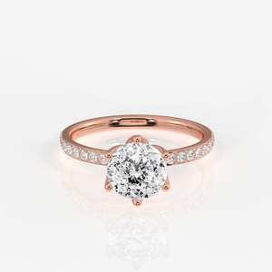 Anillo de Diamante Cultivado en Laboratorio, Corte Portugués con Pavé de Oro de 18K, Anillos de Diamantes Únicos - Product Image 6