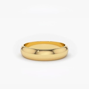 แหวนเพชร14K ทรงโดมคลาสสิกกว้าง4มม. ดีไซน์เรียบและเรียบง่ายเหมาะสำหรับปลูกในห้องแล็บที่แสดงถึงความเรียบง่ายและสง่างาม - Product Image 1