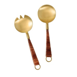 Prix abordable 306 en acier inoxydable avec plaqué or avec poignée en osier ensemble de cuillères ustensiles de cuisine ensemble d'outils pour la meilleure vente d'usine - Product Image 1
