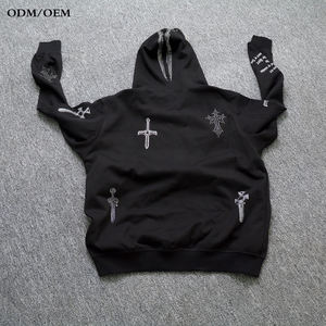 Sweat à capuche unisexe surdimensionné à fermeture éclair intégrale, en polaire épaisse, avec logo personnalisé en strass, broderie, 100% coton, écologique, OEM - Product Image 2