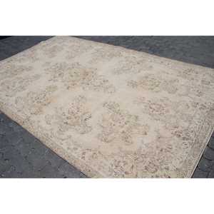 Tapis turc vintage, grand tapis de 6,5 x 10,6 pieds, tapis abstrait blanc et marron - Product Image 2