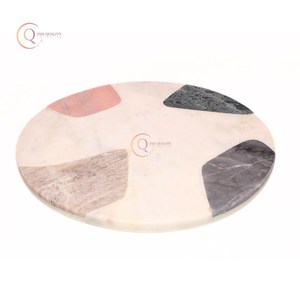 Bloc à découper circulaire naturel de meilleure qualité Vaisselle en marbre multicolore brillant attrayant pour la cuisine Marbre multicolore brillant - Product Image 4