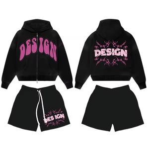 Survêtements personnalisés pour hommes Ensemble short et sweat à capuche à double fermeture éclair Ensemble deux pièces en coton éponge pour hommes Ensembles de jogging et sweats à capuche - Product Image 4