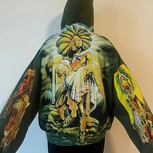 Sweat-shirt de fabricant personnalisé 600gsm, poids lourd épais en détresse, recadrée avec patch de broderie zippé pour hommes, sweat à capuche zippé délavé à l'acide - Product Image 4