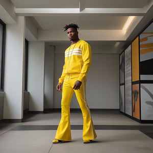 Haute qualité Flare survêtement hommes sweat à capuche pantalons de survêtement ensemble lourd polaire Jogging Fitness porter Flare survêtements hommes - Product Image 3