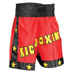 Pantalones cortos de boxeo tailandeses elásticos personalizados de alta calidad para mujer Patrón de bordado brillante Logo Equipo DE LUCHA Premium - Product Image 4