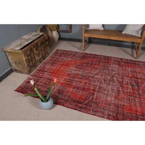 Vintage Turkish Rug 5.2x9.1 ft, <b>Red</b> Large Ikat <b>Wool</b> Rug - Product Image 5