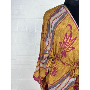Vintage Silk Riya Short <b>Kimono</b> Lightweight Boho Robe Perfect <b>Beach</b> Coverup for Her Recyclable Swimsuit Accessory Soft Breathable - Product Image 3