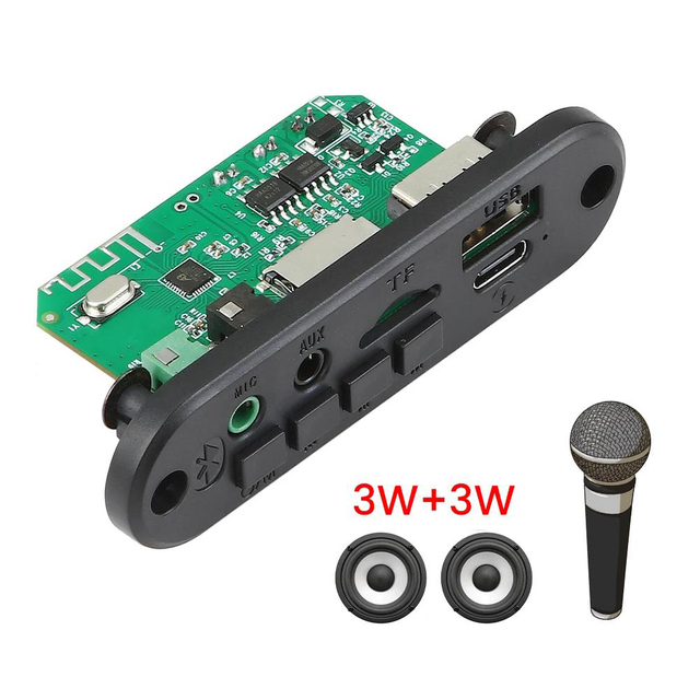 MP3 BT Amplifier Decoder Board 2*3W Support 3.5mm Microphone Input BT 5.0 Lossless U disk TF card AUX player