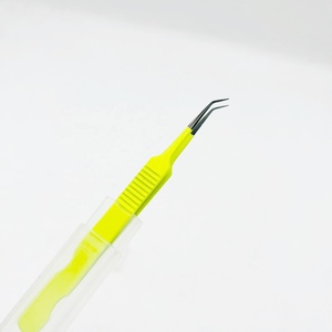 Pinzas de extensión de pestañas de 45 grados, polvo amarillo recubierto con logotipo personalizado, agarre cómodo, punto negro sostenible de acero inoxidable - Product Image 3