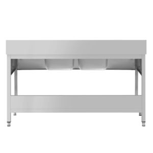 Fregadero Comercial de Acero Inoxidable ECO - 1800x600mm - con Doble Cubeta Central - con Estante Inferior - con Borde Elevado - Product Image 6