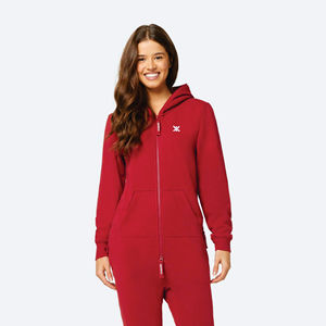80% coton 20% Polyester dos brossé coton à l'intérieur fermeture éclair bidirectionnelle de qualité rouge profond unisexe Original Onesie - Product Image 5